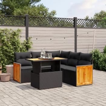 ARDEBO.de - 6-tlg. Garten-Sofagarnitur mit Kissen Schwarz Poly Rattan