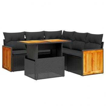 6-tlg. Garten-Sofagarnitur mit Kissen Schwarz Poly Rattan