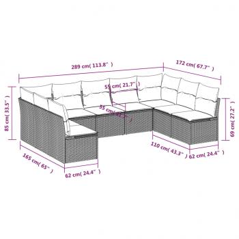 9-tlg. Garten-Sofagarnitur mit Kissen Braun Poly Rattan