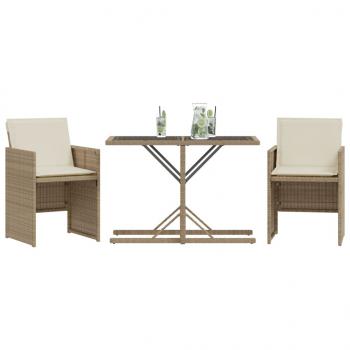 3-tlg. Bistro-Set mit Kissen Beige Poly Rattan