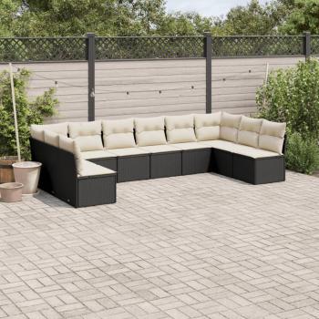 ARDEBO.de - 10-tlg. Garten-Sofagarnitur mit Kissen Schwarz Poly Rattan