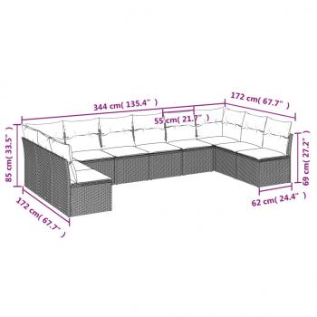 10-tlg. Garten-Sofagarnitur mit Kissen Schwarz Poly Rattan