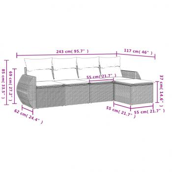 5-tlg. Garten-Sofagarnitur mit Kissen Schwarz Poly Rattan