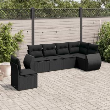 ARDEBO.de - 6-tlg. Garten-Sofagarnitur mit Kissen Schwarz Poly Rattan