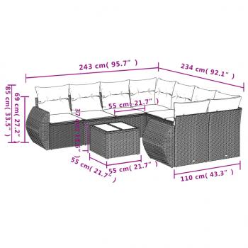 9-tlg. Garten-Sofagarnitur mit Kissen Schwarz Poly Rattan