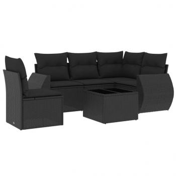 6-tlg. Garten-Sofagarnitur mit Kissen Schwarz Poly Rattan