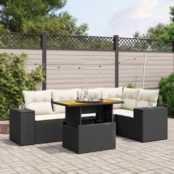 ARDEBO.de - 6-tlg. Garten-Sofagarnitur mit Kissen Schwarz Poly Rattan