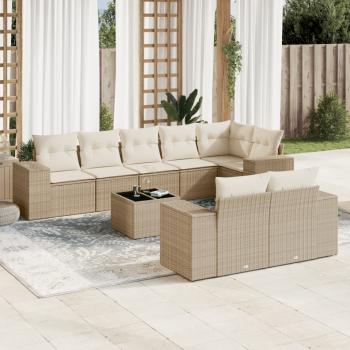 ARDEBO.de - 9-tlg. Garten-Sofagarnitur mit Kissen Beige Poly Rattan