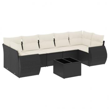 8-tlg. Garten-Sofagarnitur mit Kissen Schwarz Poly Rattan