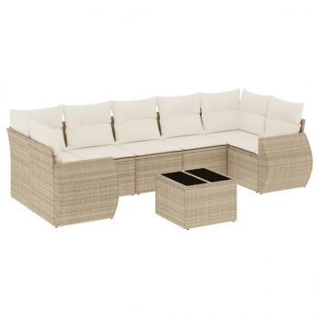 8-tlg. Garten-Sofagarnitur mit Kissen Beige Poly Rattan