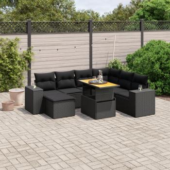 ARDEBO.de - 8-tlg. Garten-Sofagarnitur mit Kissen Schwarz Poly Rattan