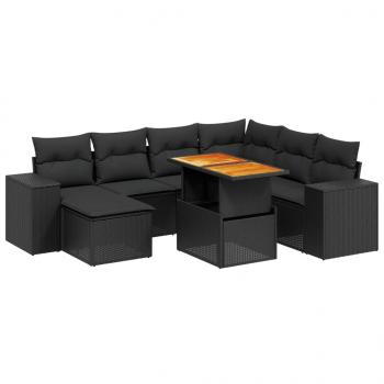 8-tlg. Garten-Sofagarnitur mit Kissen Schwarz Poly Rattan