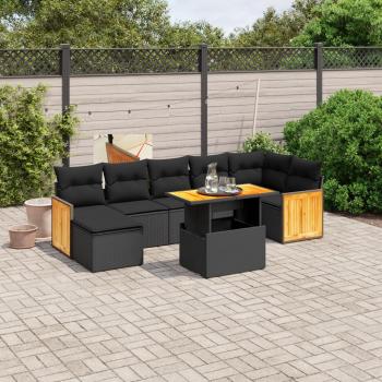 ARDEBO.de - 8-tlg. Garten-Sofagarnitur mit Kissen Schwarz Poly Rattan