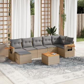 ARDEBO.de - 8-tlg. Garten-Sofagarnitur mit Kissen Beige Poly Rattan