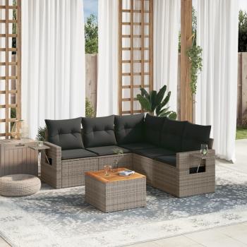 ARDEBO.de - 6-tlg. Garten-Sofagarnitur mit Kissen Grau Poly Rattan