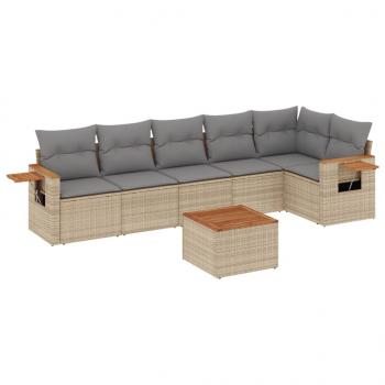 7-tlg. Garten-Sofagarnitur mit Kissen Beige Poly Rattan