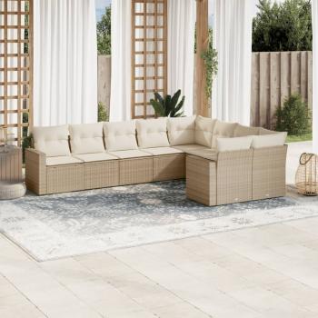 ARDEBO.de - 9-tlg. Garten-Sofagarnitur mit Kissen Beige Poly Rattan