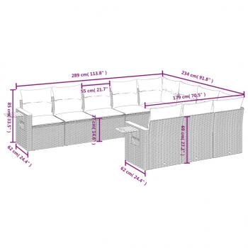 10-tlg. Garten-Sofagarnitur mit Kissen Grau Poly Rattan