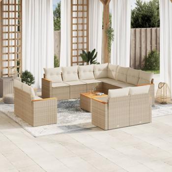 ARDEBO.de - 12-tlg. Garten-Sofagarnitur mit Kissen Beige Poly Rattan