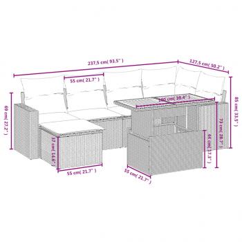 7-tlg. Garten-Sofagarnitur mit Kissen Schwarz Poly Rattan