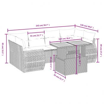 7-tlg. Garten-Sofagarnitur mit Kissen Schwarz Poly Rattan