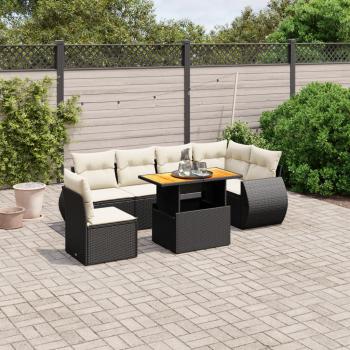 ARDEBO.de - 7-tlg. Garten-Sofagarnitur mit Kissen Schwarz Poly Rattan