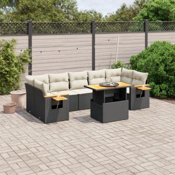 ARDEBO.de - 8-tlg. Garten-Sofagarnitur mit Kissen Schwarz Poly Rattan