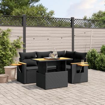 ARDEBO.de - 5-tlg. Garten-Sofagarnitur mit Kissen Schwarz Poly Rattan