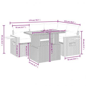 5-tlg. Garten-Sofagarnitur mit Kissen Schwarz Poly Rattan