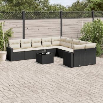 ARDEBO.de - 11-tlg. Garten-Sofagarnitur mit Kissen Schwarz Poly Rattan