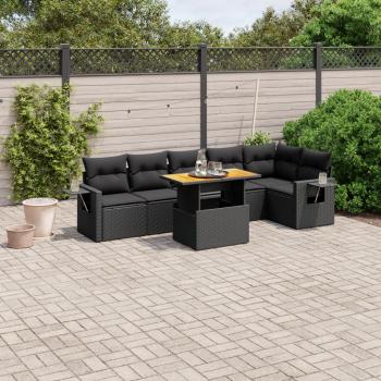 ARDEBO.de - 7-tlg. Garten-Sofagarnitur mit Kissen Schwarz Poly Rattan