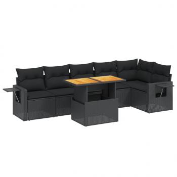 7-tlg. Garten-Sofagarnitur mit Kissen Schwarz Poly Rattan