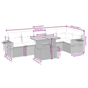 7-tlg. Garten-Sofagarnitur mit Kissen Schwarz Poly Rattan