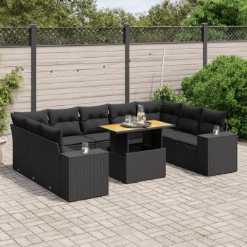 ARDEBO.de - 10-tlg. Garten-Sofagarnitur mit Kissen Schwarz Poly Rattan