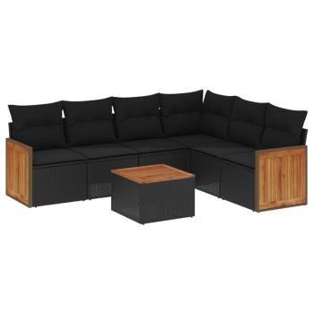 7-tlg. Garten-Sofagarnitur mit Kissen Schwarz Poly Rattan