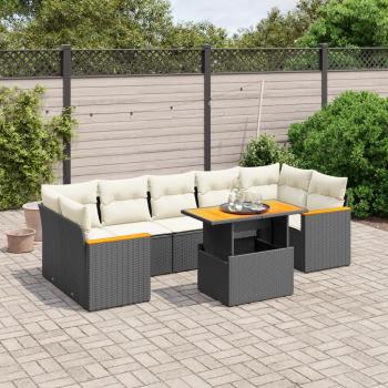 ARDEBO.de - 8-tlg. Garten-Sofagarnitur mit Kissen Schwarz Poly Rattan