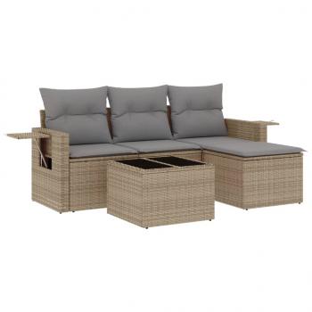 4-tlg. Garten-Sofagarnitur mit Kissen Beige Poly Rattan