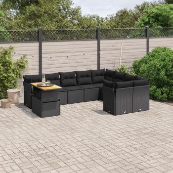 ARDEBO.de - 10-tlg. Garten-Sofagarnitur mit Kissen Schwarz Poly Rattan