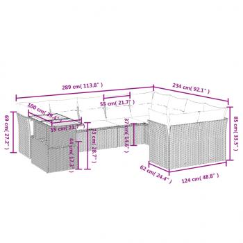 10-tlg. Garten-Sofagarnitur mit Kissen Schwarz Poly Rattan