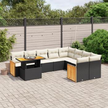 ARDEBO.de - 10-tlg. Garten-Sofagarnitur mit Kissen Schwarz Poly Rattan