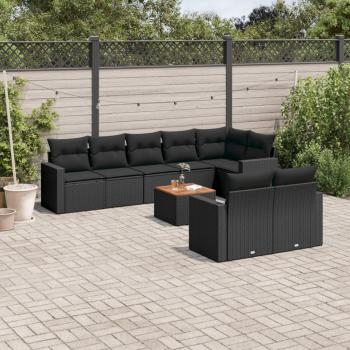 ARDEBO.de - 9-tlg. Garten-Sofagarnitur mit Kissen Schwarz Poly Rattan