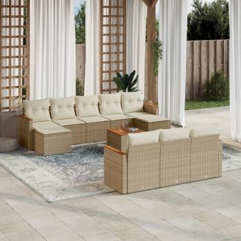 ARDEBO.de - 11-tlg. Garten-Sofagarnitur mit Kissen Beige Poly Rattan