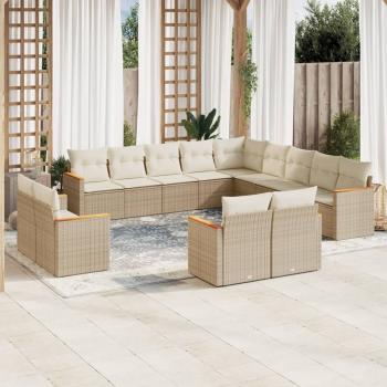 ARDEBO.de - 13-tlg. Garten-Sofagarnitur mit Kissen Beige Poly Rattan