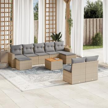 ARDEBO.de - 10-tlg. Garten-Sofagarnitur mit Kissen Beige Poly Rattan