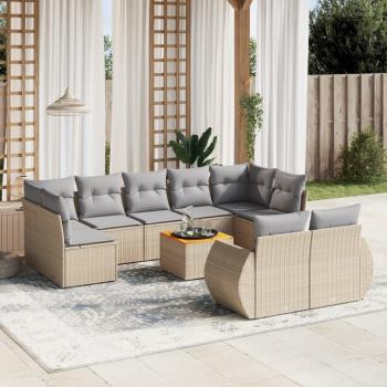 ARDEBO.de - 10-tlg. Garten-Sofagarnitur mit Kissen Beige Poly Rattan