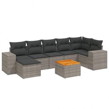 8-tlg. Garten-Sofagarnitur mit Kissen Grau Poly Rattan