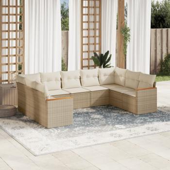 ARDEBO.de - 9-tlg. Garten-Sofagarnitur mit Kissen Beige Poly Rattan