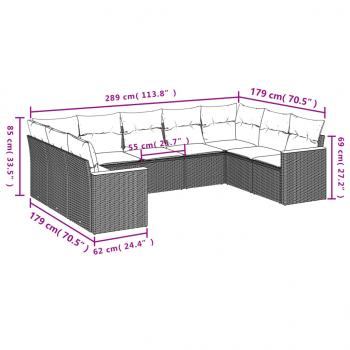 9-tlg. Garten-Sofagarnitur mit Kissen Beige Poly Rattan