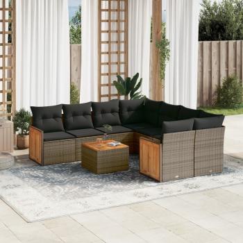 ARDEBO.de - 9-tlg. Garten-Sofagarnitur mit Kissen Grau Poly Rattan