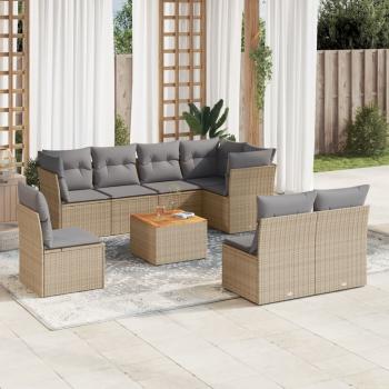 ARDEBO.de - 9-tlg. Garten-Sofagarnitur mit Kissen Beige Poly Rattan